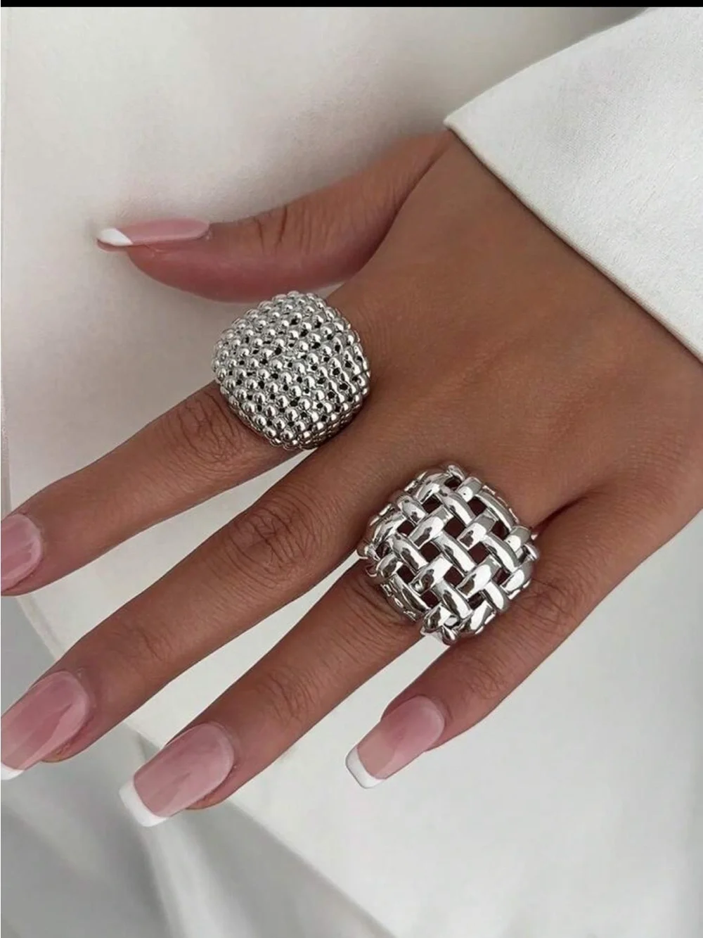 Sterling Silver Statement Woven & Beaded Square Rings